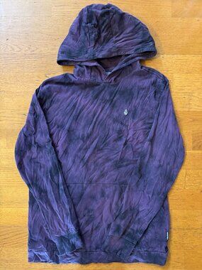 Volcom Boys XL 14Y Purple Black Tie-Dye Cotton Hooded Top
